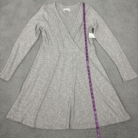 URBAN OUTFITTERS Ribbed Soft Surplice Faux Wrap Dress Womens XL Gray Long Sleeve - Picture 9 of 16
